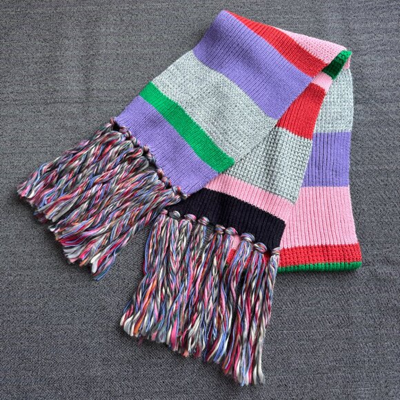 Multi Color Block Oversized Scarf, 94" Length with Tassels - Picture 3 of 14